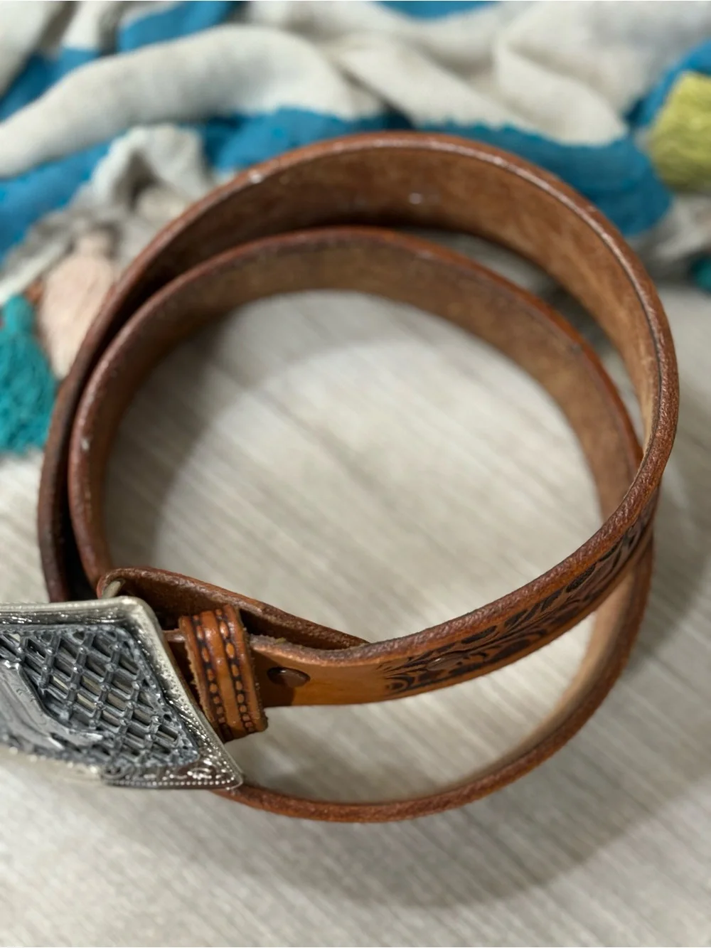 Sand & Sage Vintage Brown Leather Western Belt with Silver Cowboy Boot Buckle